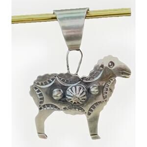 Navajo CHIMNEY BUTTE Sterling Silver Sheep Pendant Hand Stamped 925 Signed